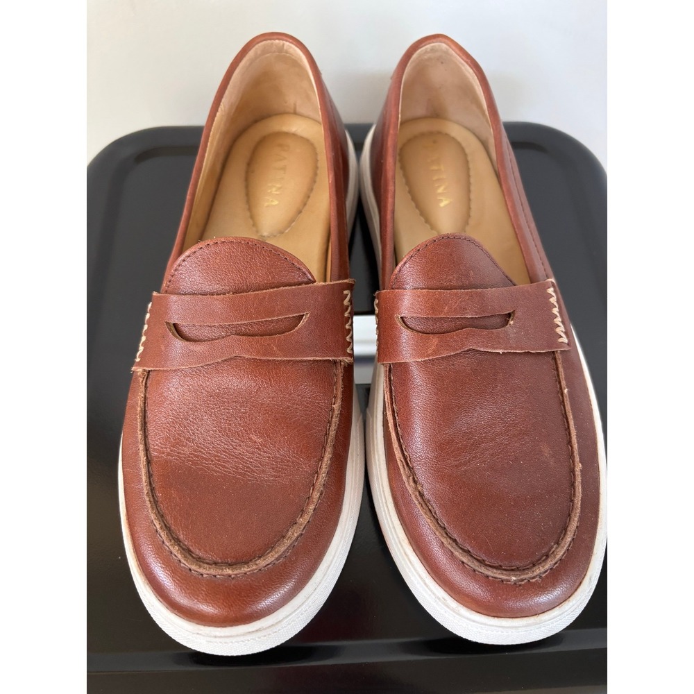 Patina Brown Leather Penny Loafer Sneakers Handmade Mexico Women 7.5 EUR 37.5